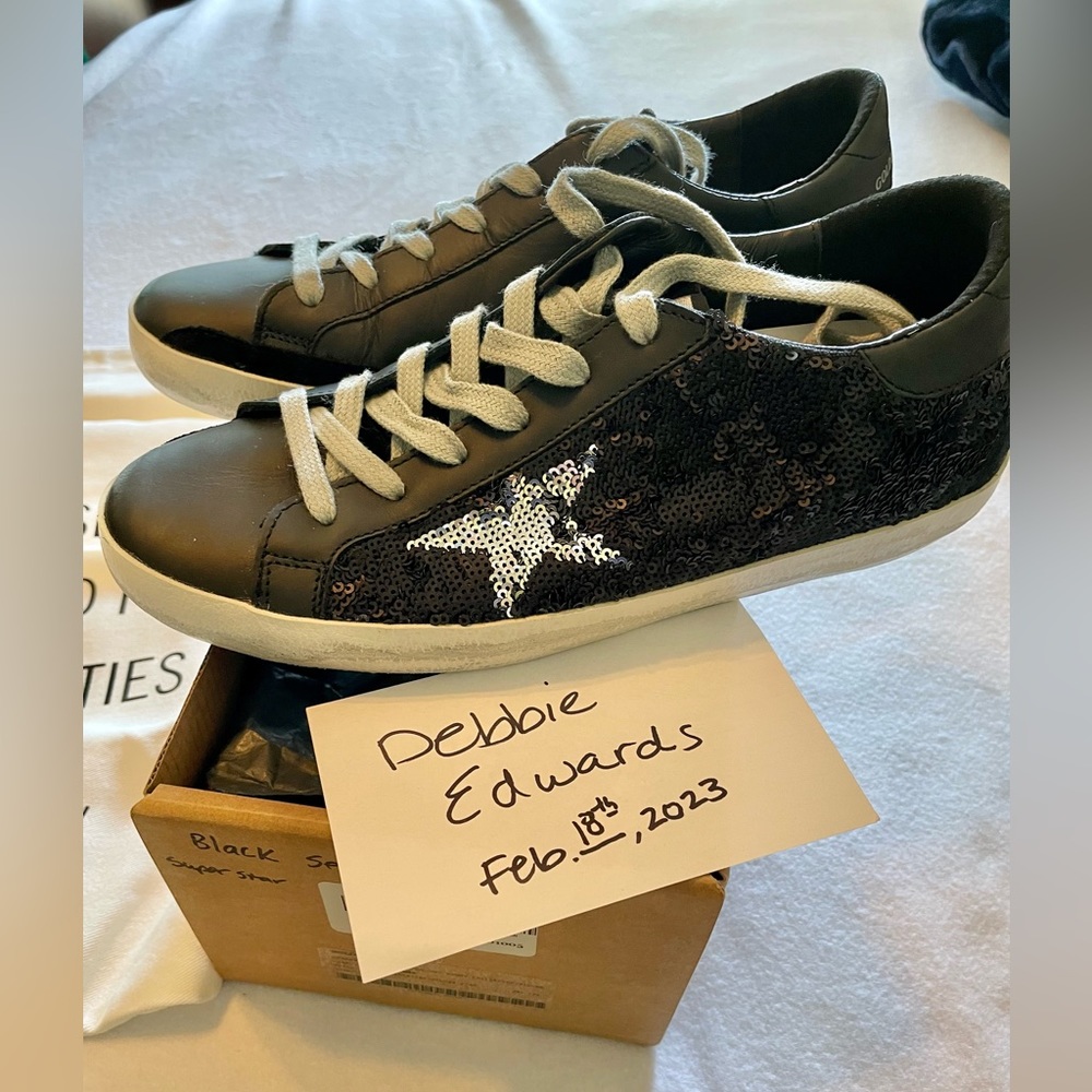 Golden Goose Women’s Black Leather & Black/Silver Sequins Size: 38 EUC